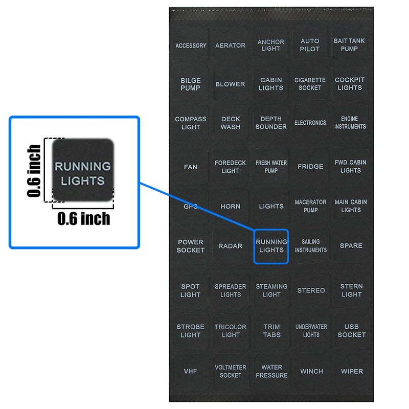 BUNKER INDUST Set of 2 Decal Sticker Label Sheet for Caravan Marine Boat Dash Board Instrument Rocker Switch Circuit Panel GPS Horn Light,Black(45 Pcs Each) - Image 2